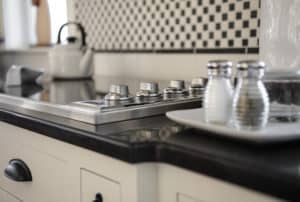 Quartz counters used on the perimeter counters of the kitchen and work surfaces in the pantry. Quartz counters used on the perimeter counters of the kitchen and work surfaces in the pantry.