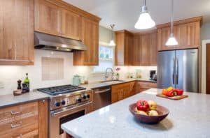 Island increases surface space in kitchen. Island increases surface space in kitchen.
