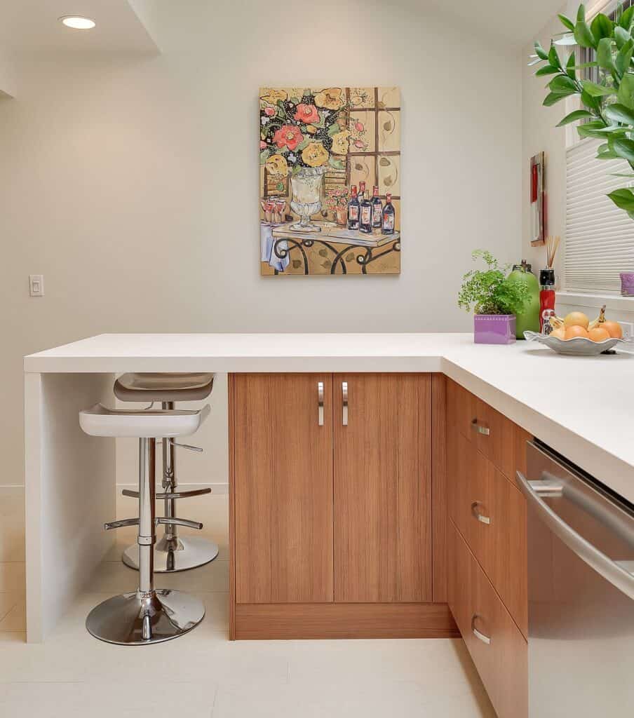 Countertop extension provides a tiny breakfast bar