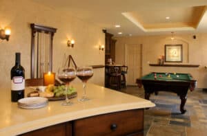 basement space with bar and wine