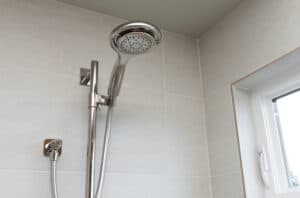 Chrome hand held shower head. 