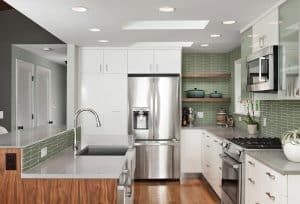 Calming light green accent color in modern kitchen