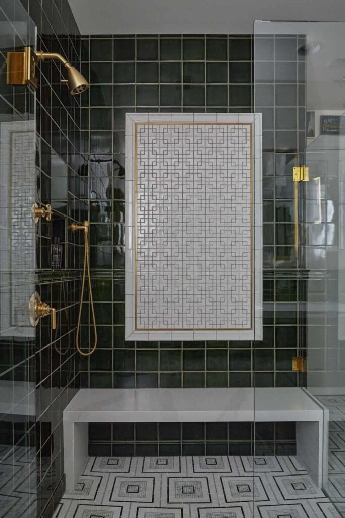 Chinese-garden inspired tile shower design