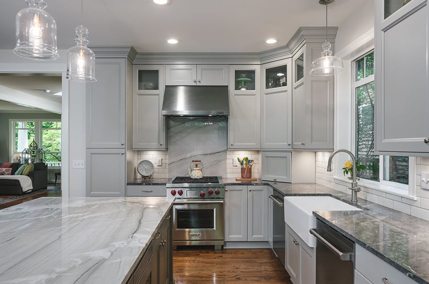 Updated kitchen with Wolf oven range and double dishwashers