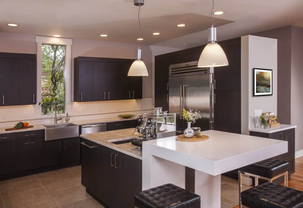 European inspired kitchen with an abundance of efficient storage.