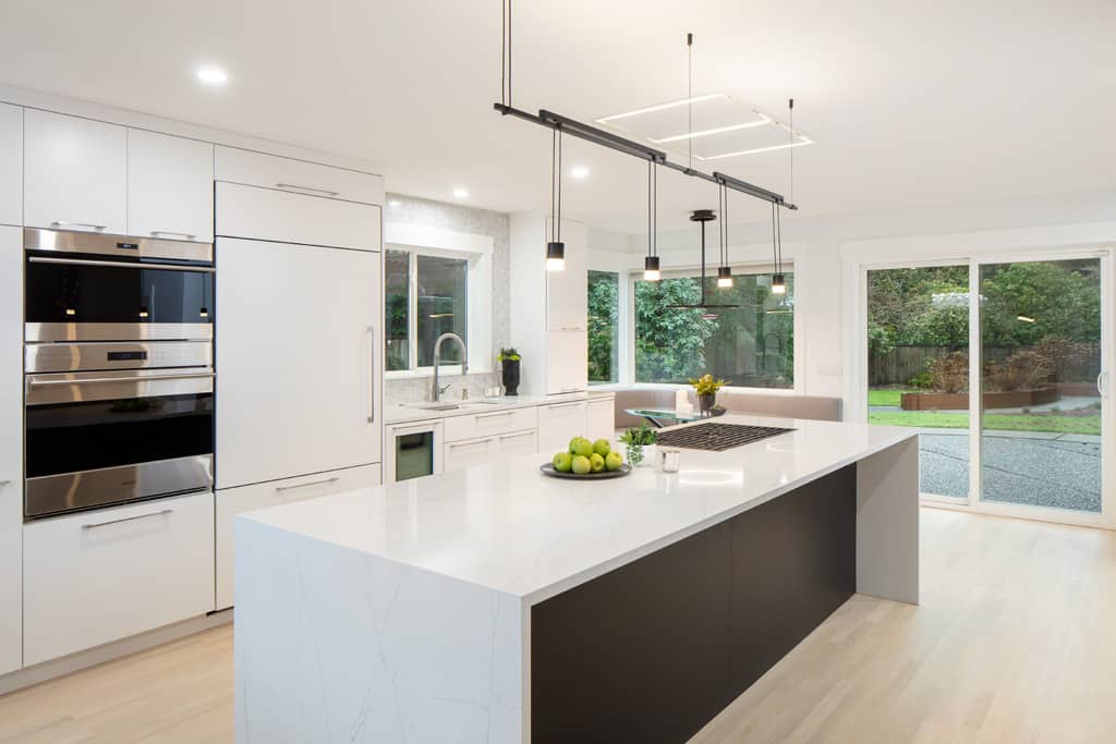 Remodeled kitchen with contemporary style in black and white