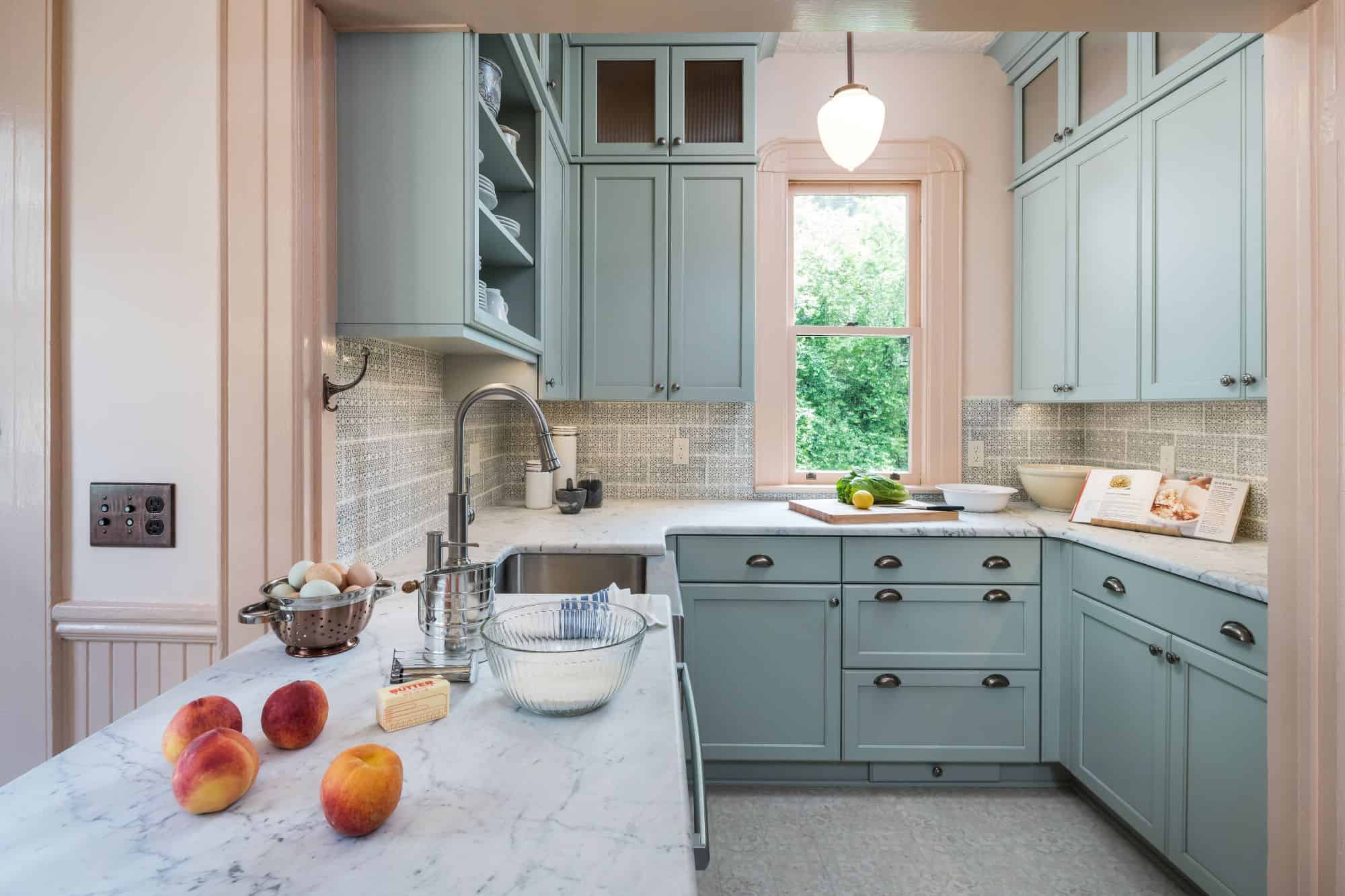 turquoise victorian inspired kitchen in portland