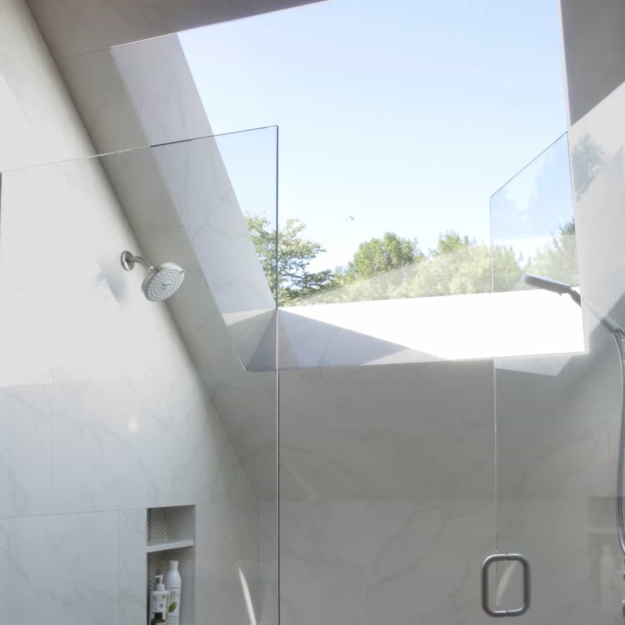 A skylight above a shower.