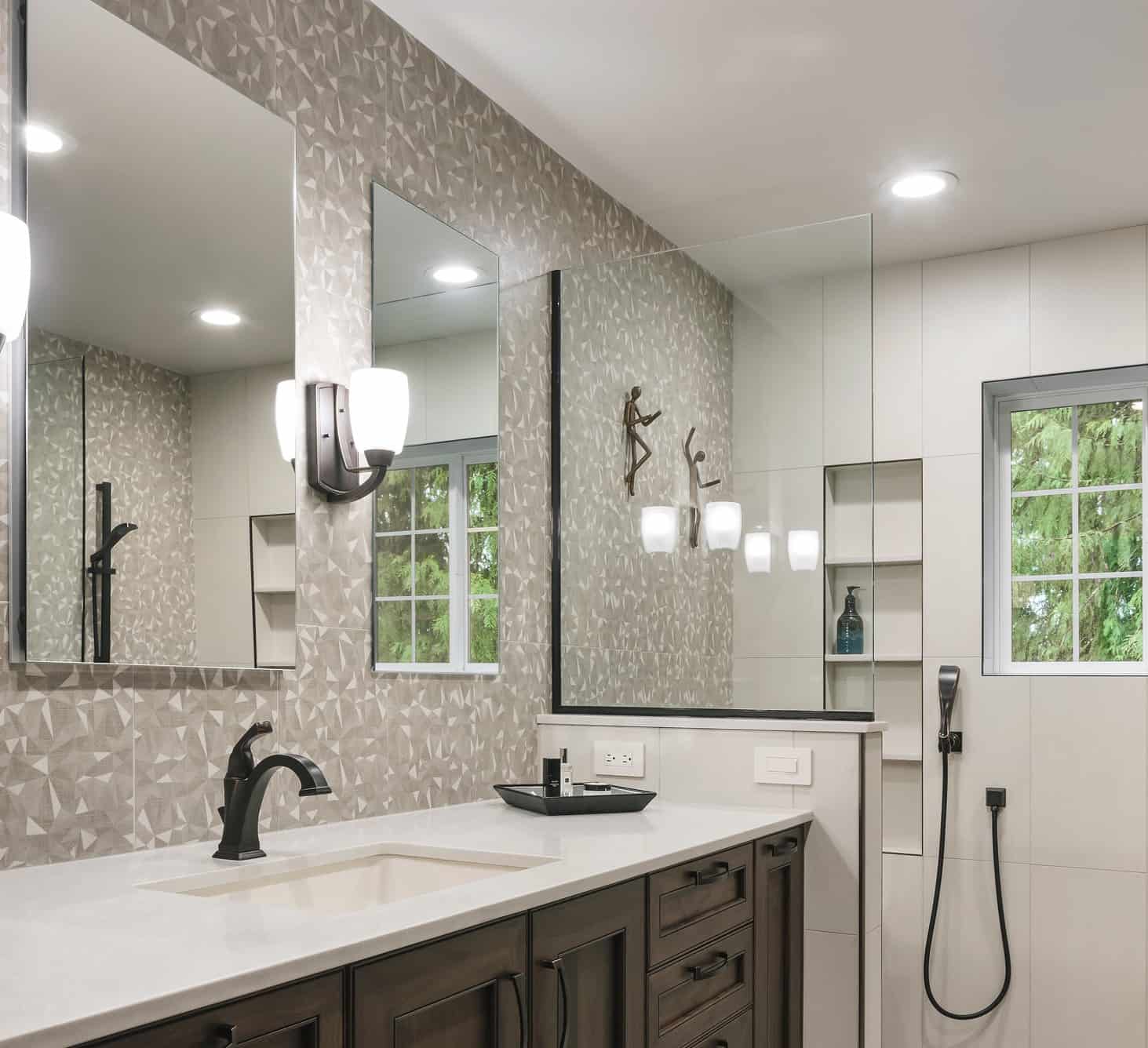 Wall-to-wall tile makes a small bathroom feel larger.
