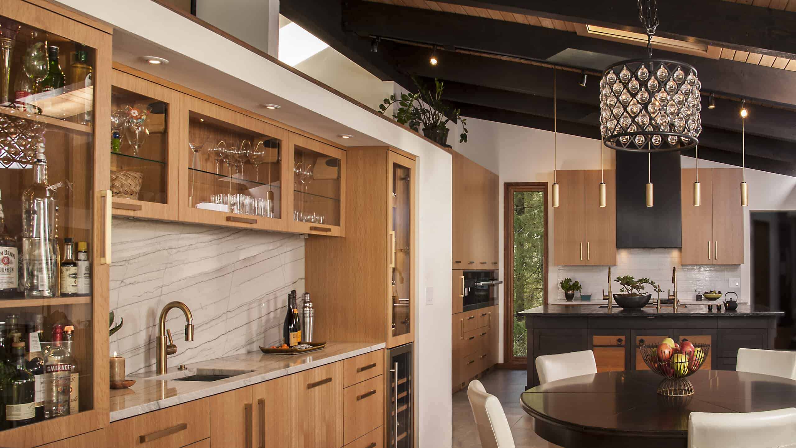 An entertainers kitchen with a home bar in Seattle, WA