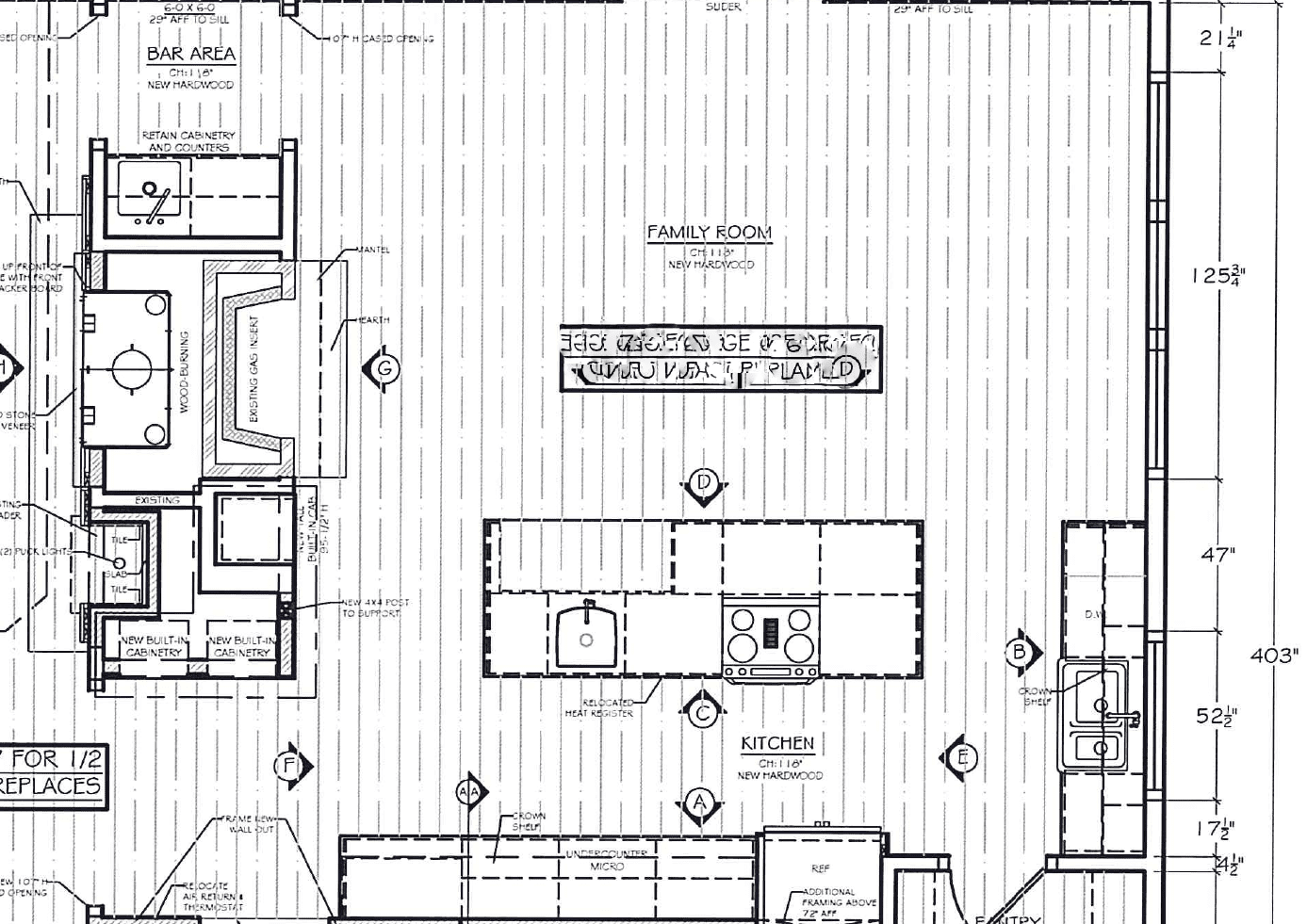 A custom kitchen layout plan drawing for an entertainer's kitchen