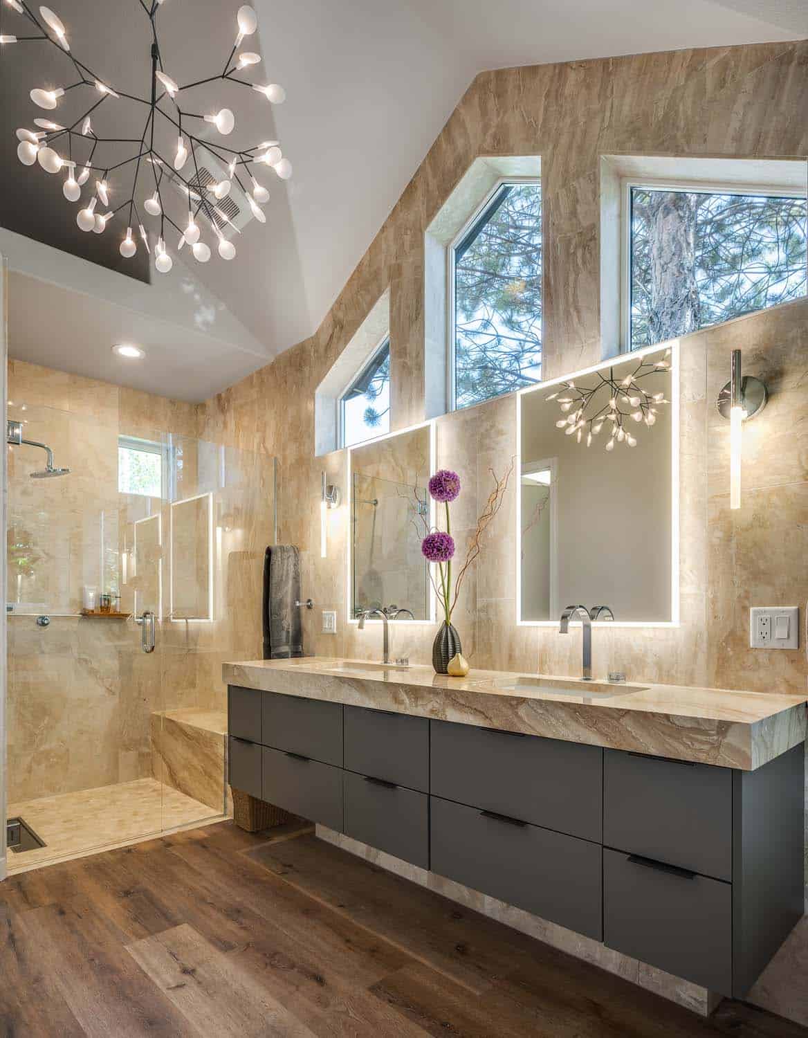 layered lighting in bend area bathroom remodel