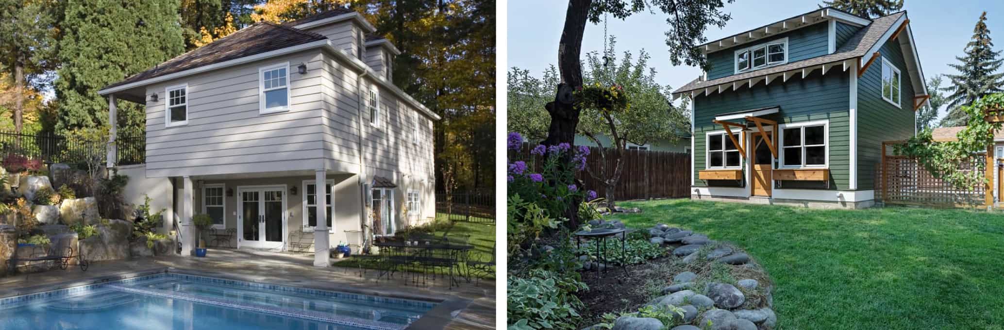 split image showing two different accessory dwelling units side by side