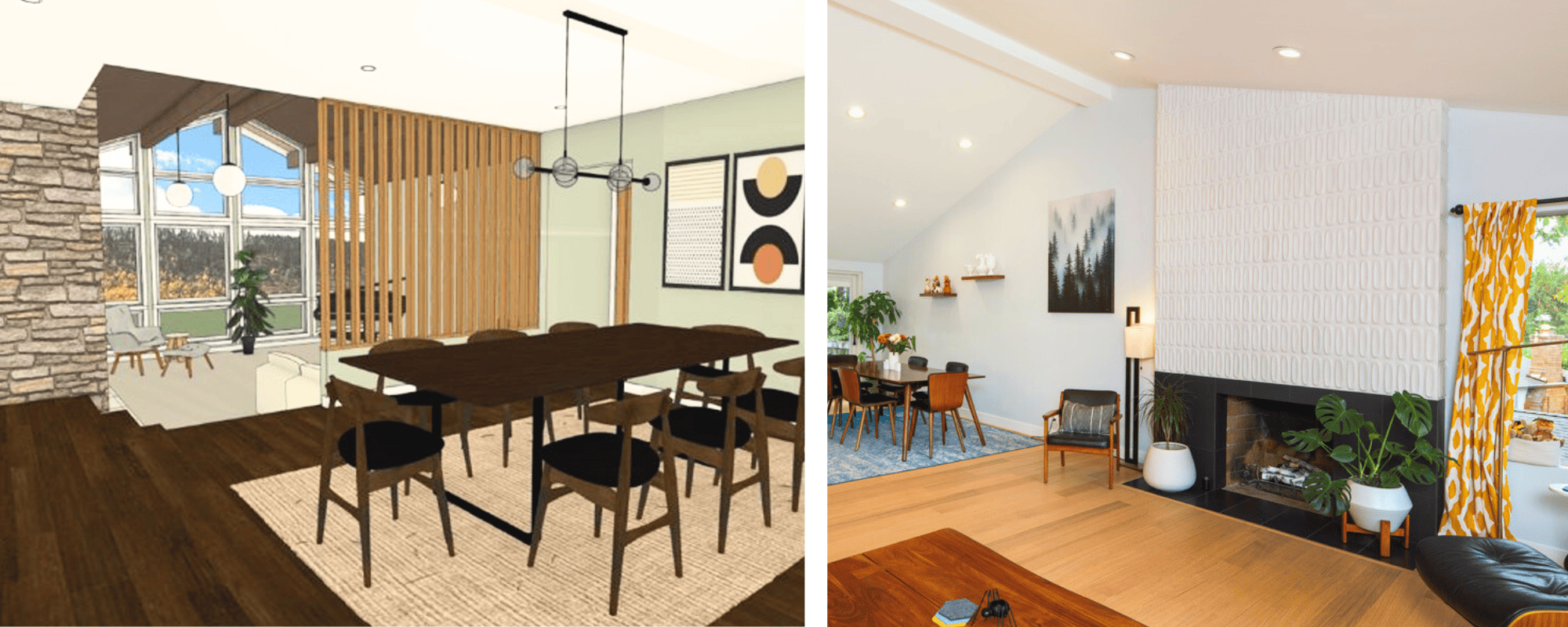 One photo and one rendering of trendy home design ideas