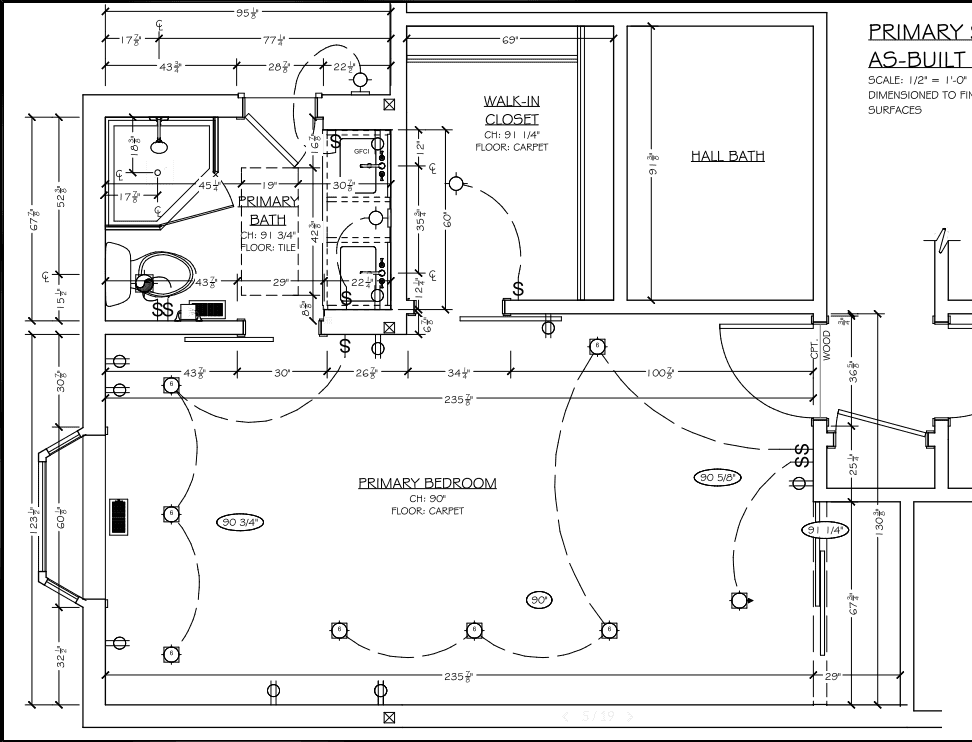 The as-built floor plan of an imbalanced primary suite