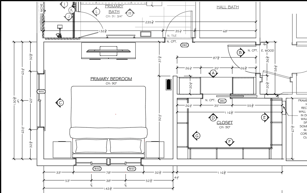 A proposed floor plan for remodeling a primary suite