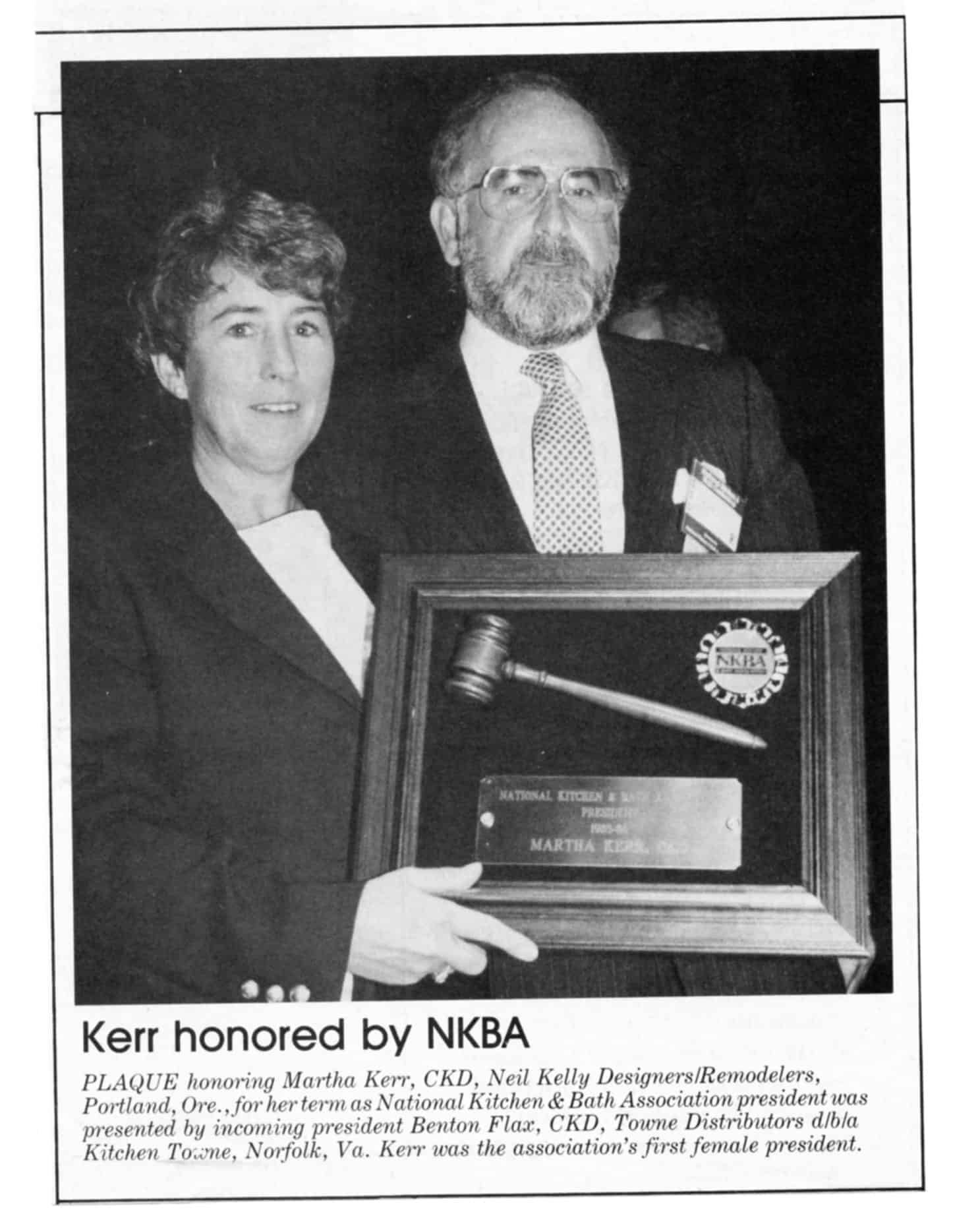 A news clipping of Martha Kerr accepting a plaque