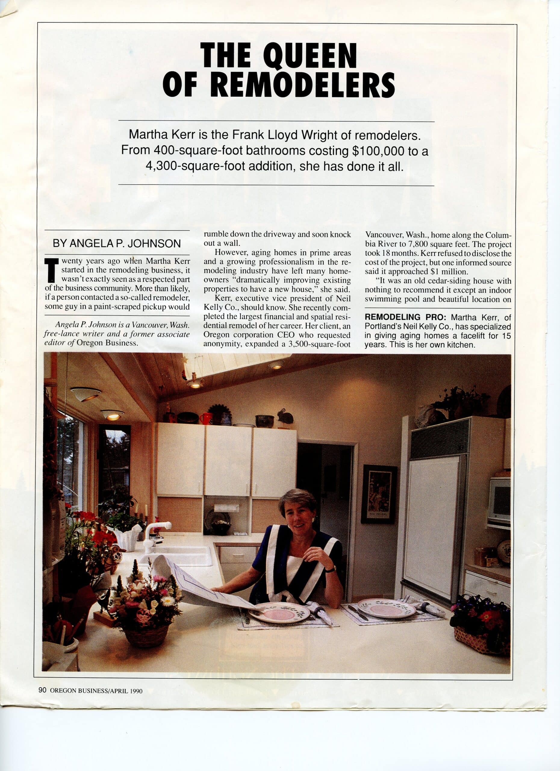 A page from Oregon Business April 1990 issue featuring Martha Kerr
