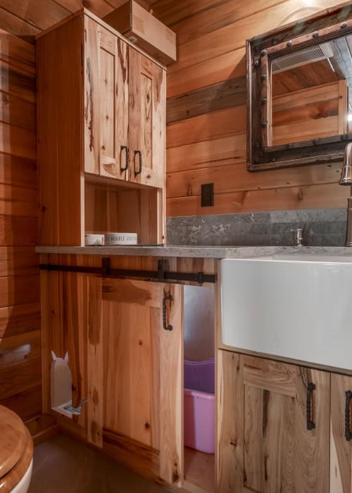 Crystal Cabinets in a cozy cabin kitchen.