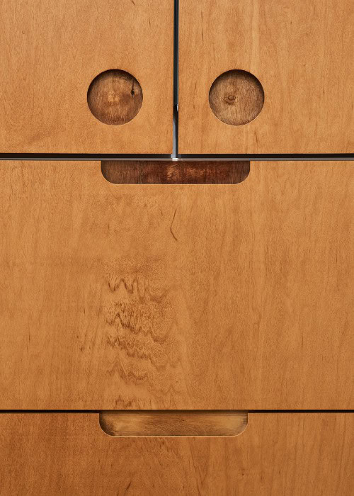 Plywood cabinet faces with maple veneer from Hayes Cabinets.