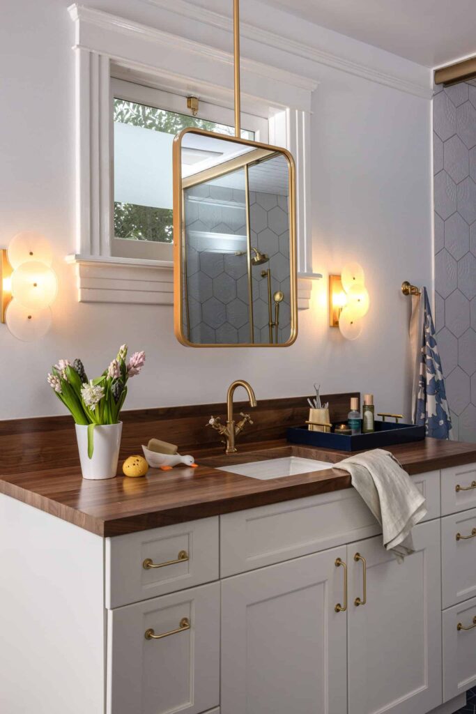 The remodeled primary bathroom vanity