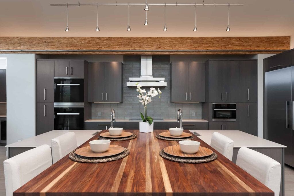 Kitchen with Juniper Table - Mid Century Inspired Custom Home In Central Oregon
