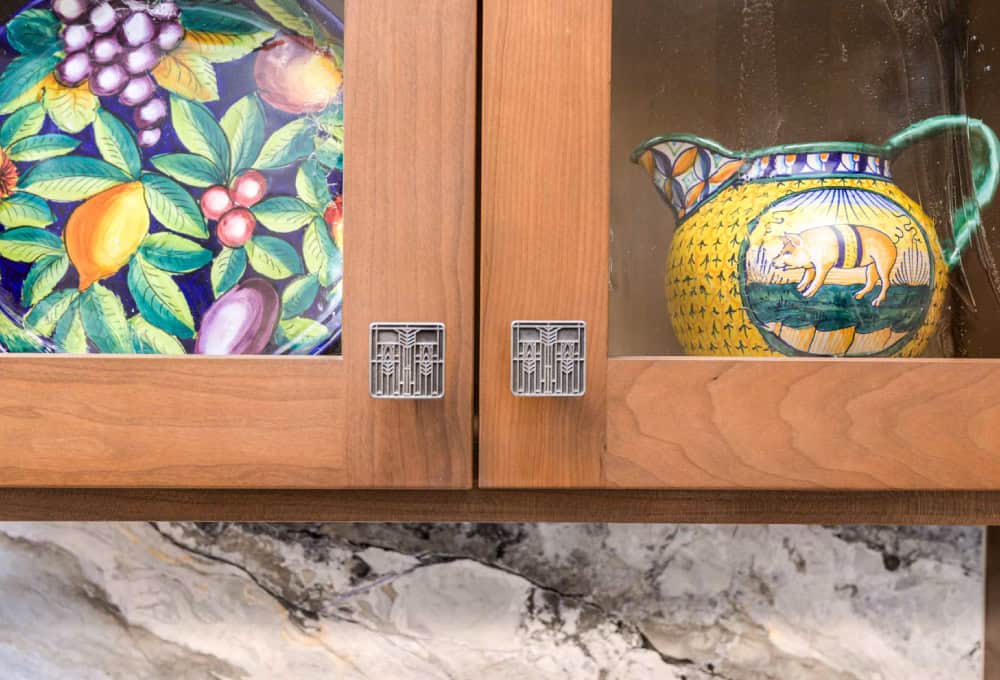 Walnut slab door cabinets from Decor Cabinets.