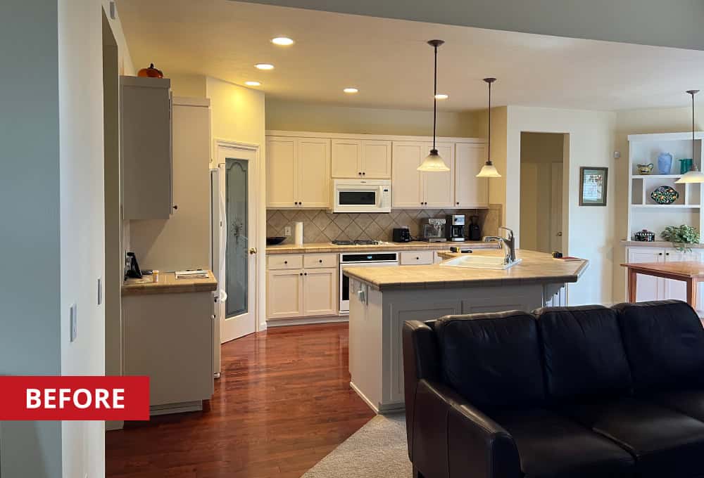 A kitchen that blends into the living room.