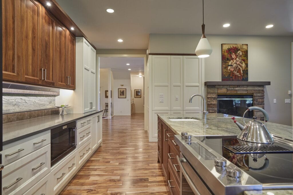 The kitchen looking toward the hallway.