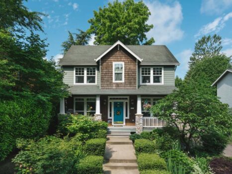 Custer Park Kitchen and 2nd Floor Addition Portland 001 Craftsman Style home with 2nd floor addition, cultured stone columns, cedar siding.