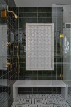 Chinese-garden inspired tile shower design