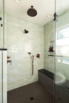 spa shower with handmade tile