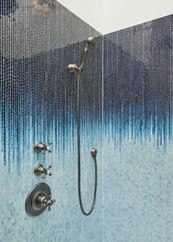Ombre Blue Shower Tile in Portland Loft Bathroom Remodel