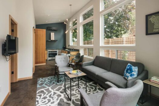 SE Portland Accessory Dwelling Unit ADU 006 Open floor plan living space with natural light in Portland