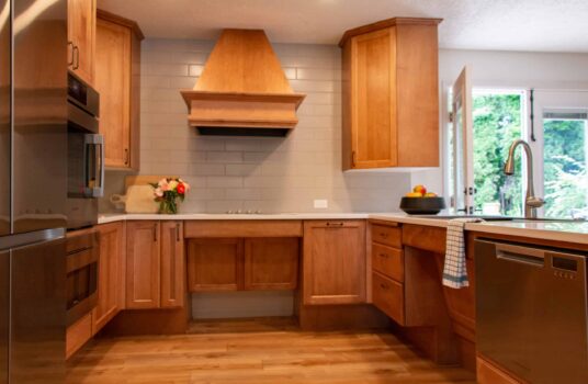 A kitchen designed for a wheelchair-bound homeowner in Portland Oregon
