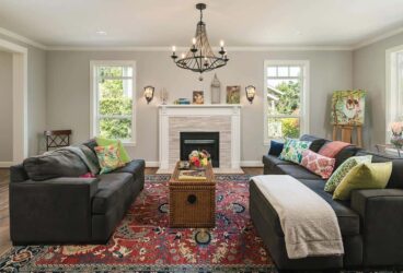 Large formal living room with fireplace