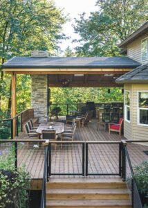 Covered, weather-protected space for outdoor entertaining and cooking