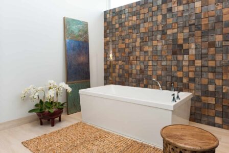 Primary Bath with Freestanding Tub - Mid Century Inspired Custom Home In Central Oregon