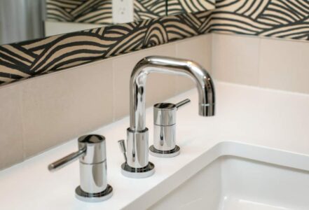 Chrome bathroom faucet.