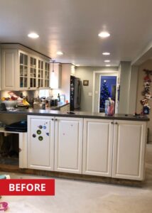 Kitchen island separating the kitchen and dining area.
