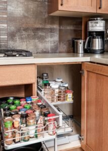 Kitchen spice rack drawer.