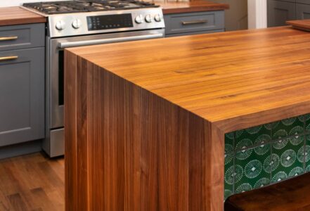Wooden kitchen island.