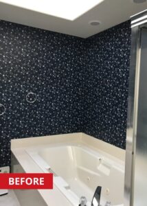 Jacuzzi-style bathtub next to a glass-wall shower.