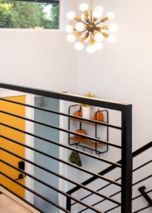 Matte black high-visibility stair railing.