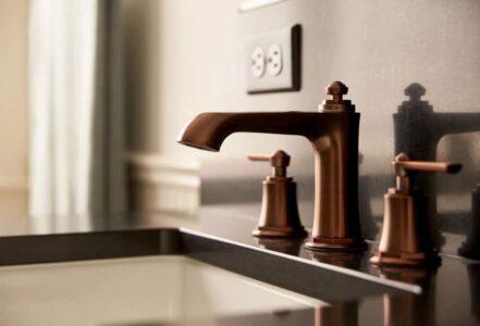 Signature Hardware oil-rubbed bronze sink faucet.