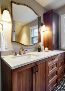 Decor Cabinets custom walnut vanity cabinets.