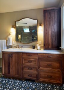 Decor Cabinets custom walnut vanity cabinets.