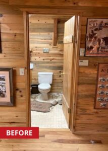 Toilet and a single-sink vanity with a white coutertop and white faucet handles.