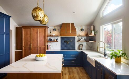 a remodeled kitchen with transitional contemporary design