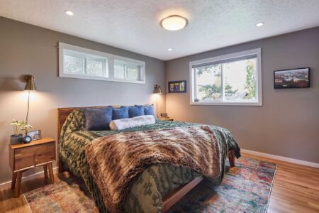 A remodeled mid-century inspired primary suite